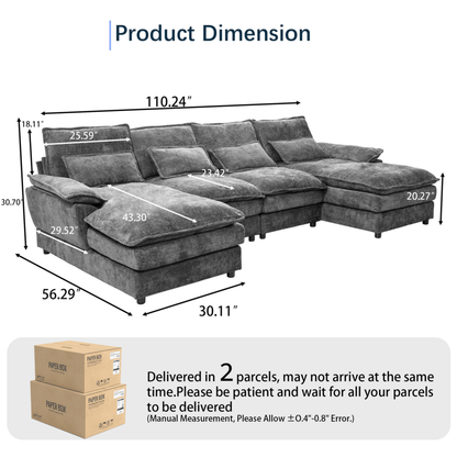 4-Seat Gray Sectional Sofa Set, Medium-Soft Pillow Back with Arc Arms, Modular Design