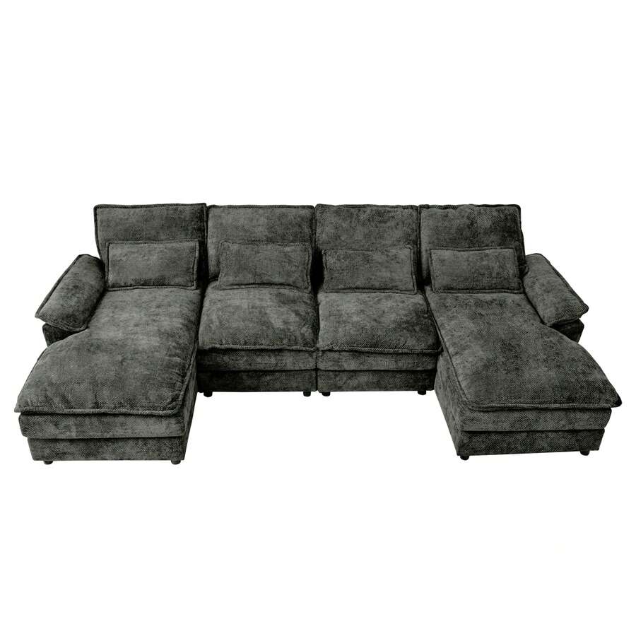 Modular 4 - Seat Sofa Set - Self - Unfolding Polyester Fabric Sofa for Living Room, Medium - Soft Comfort, Black