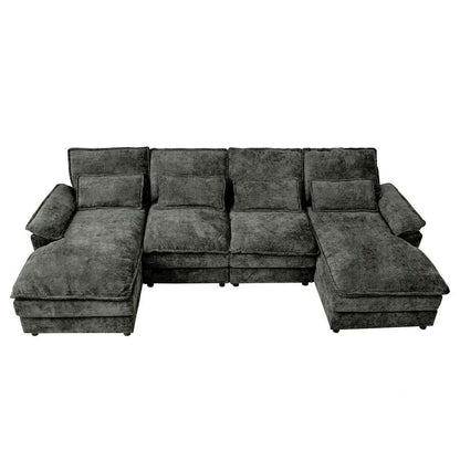 Modular 4 - Seat Sofa Set - Self - Unfolding Polyester Fabric Sofa for Living Room, Medium - Soft Comfort, Black