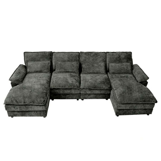 Modular 4 - Seat Sofa Set - Self - Unfolding Polyester Fabric Sofa for Living Room, Medium - Soft Comfort, Black