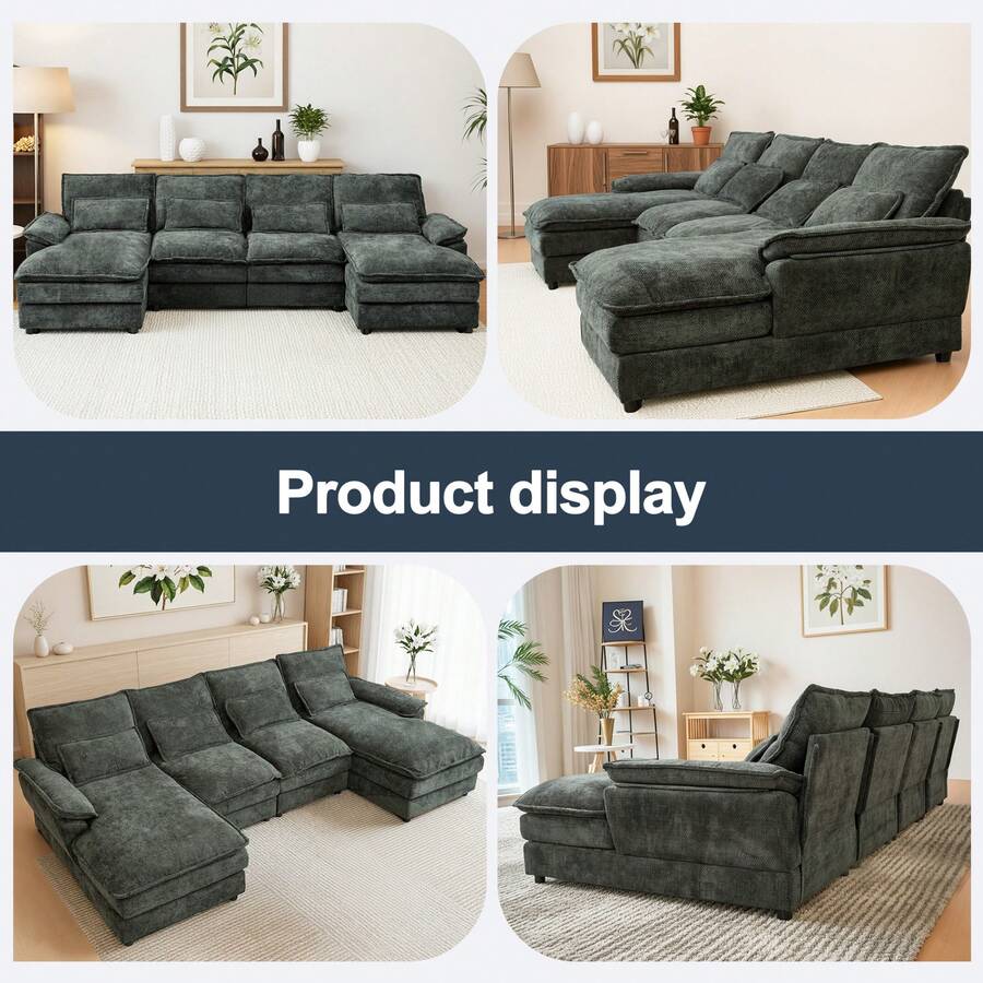 Modular 4 - Seat Sofa Set - Self - Unfolding Polyester Fabric Sofa for Living Room, Medium - Soft Comfort, Black