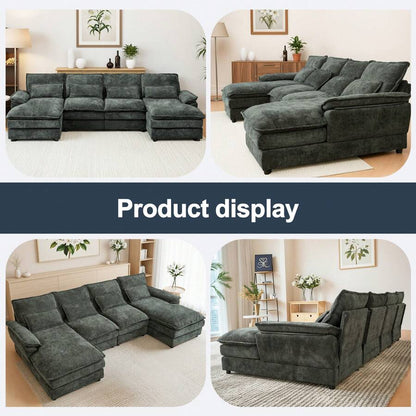 Modular 4 - Seat Sofa Set - Self - Unfolding Polyester Fabric Sofa for Living Room, Medium - Soft Comfort, Black