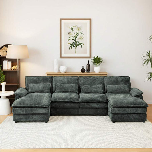 Modular 4 - Seat Sofa Set - Self - Unfolding Polyester Fabric Sofa for Living Room, Medium - Soft Comfort, Black
