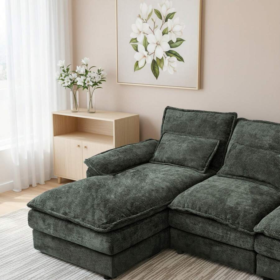 Modular 4 - Seat Sofa Set - Self - Unfolding Polyester Fabric Sofa for Living Room, Medium - Soft Comfort, Black