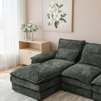 Modular 4 - Seat Sofa Set - Self - Unfolding Polyester Fabric Sofa for Living Room, Medium - Soft Comfort, Black