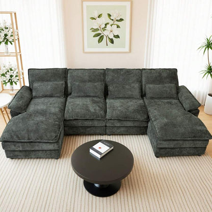Modular 4 - Seat Sofa Set - Self - Unfolding Polyester Fabric Sofa for Living Room, Medium - Soft Comfort, Black