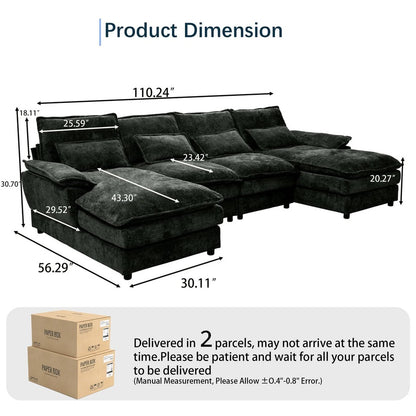 Modular 4 - Seat Sofa Set - Self - Unfolding Polyester Fabric Sofa for Living Room, Medium - Soft Comfort, Black