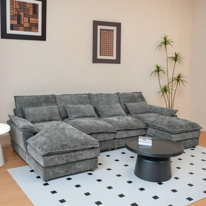 4-Seat Gray Sectional Sofa Set, Medium-Soft Pillow Back with Arc Arms, Modular Design