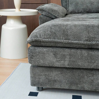 4-Seat Gray Sectional Sofa Set, Medium-Soft Pillow Back with Arc Arms, Modular Design