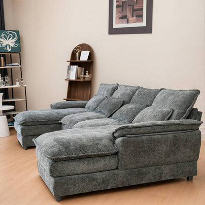 4-Seat Gray Sectional Sofa Set, Medium-Soft Pillow Back with Arc Arms, Modular Design