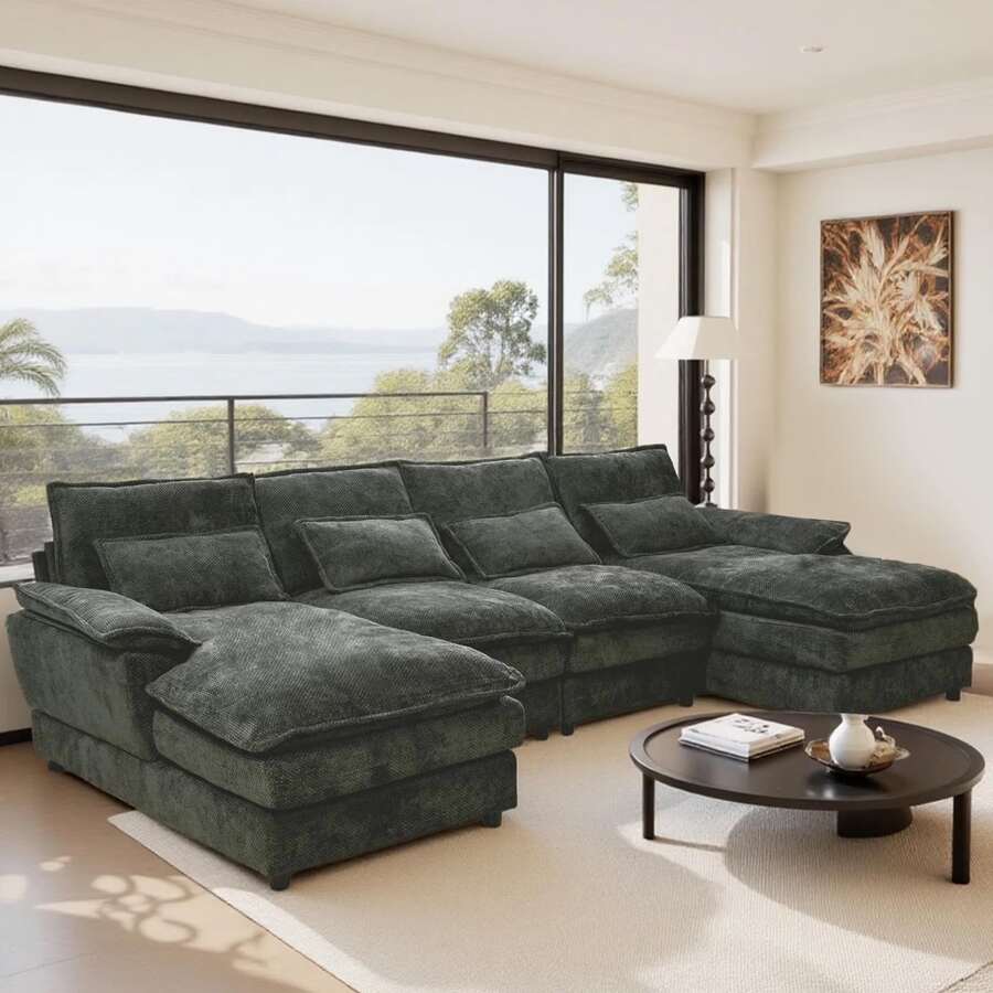 Modular 4 - Seat Sofa Set - Self - Unfolding Polyester Fabric Sofa for Living Room, Medium - Soft Comfort, Black