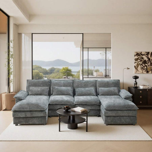 4-Seat Gray Sectional Sofa Set, Medium-Soft Pillow Back with Arc Arms, Modular Design