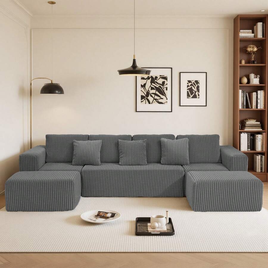 Gray Modular Sofa - Flexible 6-Seat Combination, Comfortable Fabric, Easy Setup