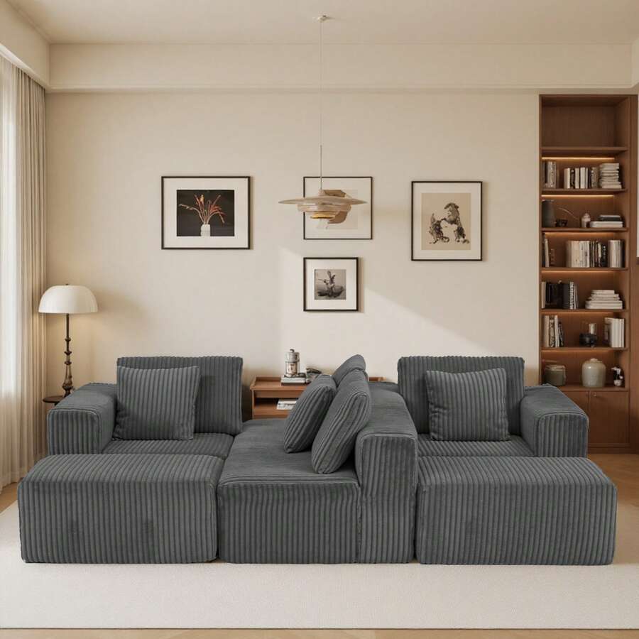 Gray Modular Sofa - Flexible 6-Seat Combination, Comfortable Fabric, Easy Setup