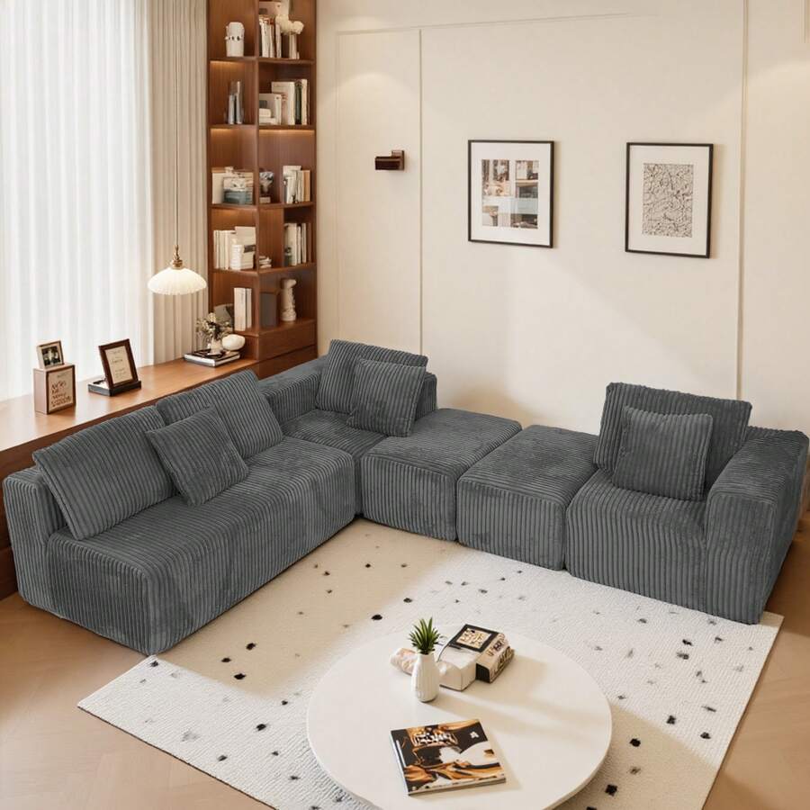 Gray Modular Sofa - Flexible 6-Seat Combination, Comfortable Fabric, Easy Setup