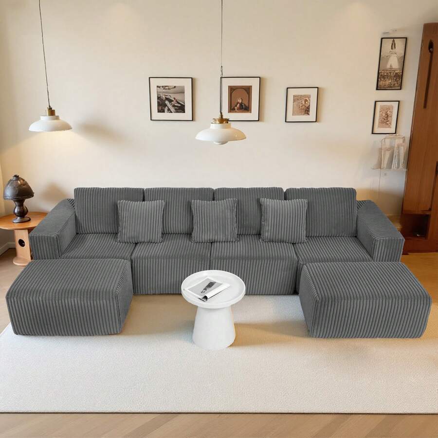 Gray Modular Sofa - Flexible 6-Seat Combination, Comfortable Fabric, Easy Setup