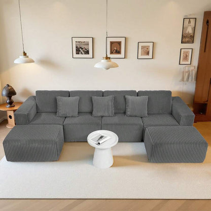 Gray Modular Sofa - Flexible 6-Seat Combination, Comfortable Fabric, Easy Setup