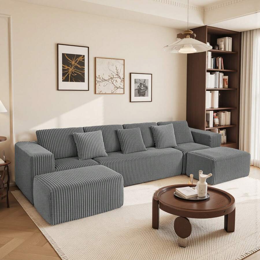 Gray Modular Sofa - Flexible 6-Seat Combination, Comfortable Fabric, Easy Setup