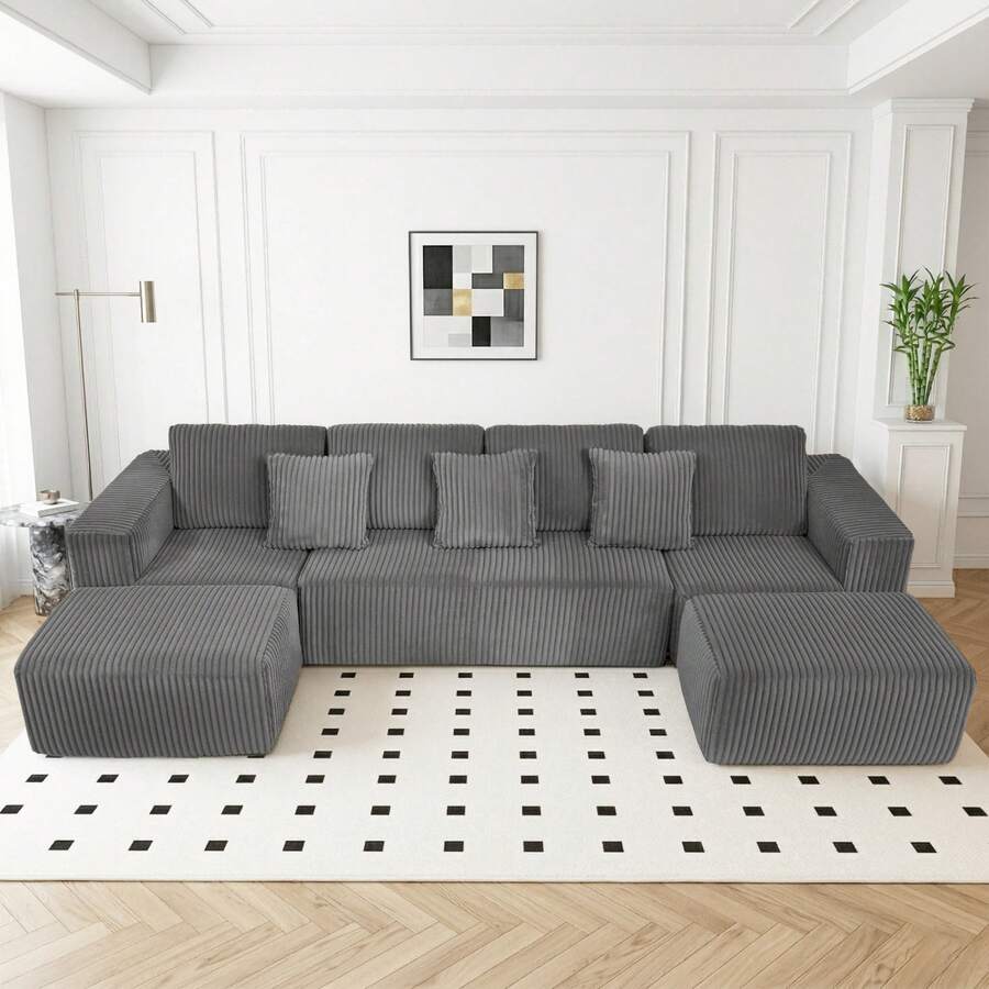 Gray Modular Sofa - Flexible 6-Seat Combination, Comfortable Fabric, Easy Setup