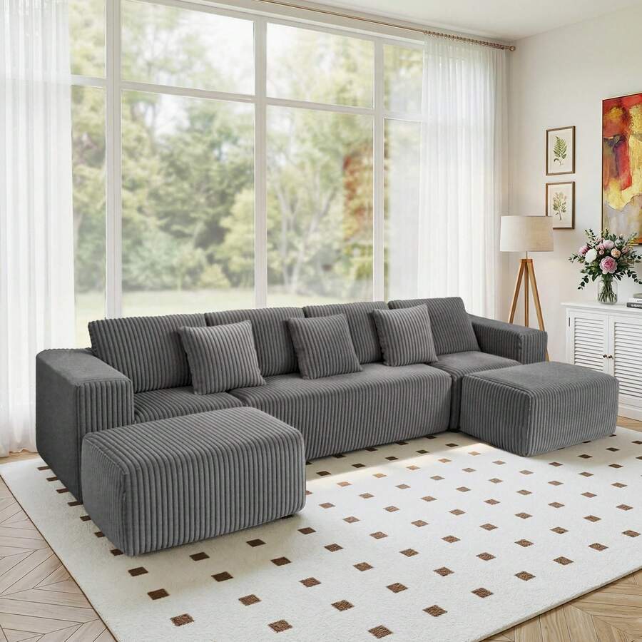 Gray Modular Sofa - Flexible 6-Seat Combination, Comfortable Fabric, Easy Setup