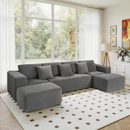Gray Modular Sofa - Flexible 6-Seat Combination, Comfortable Fabric, Easy Setup