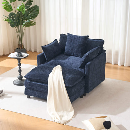 39.4" Chenille Accent Chair with Ottoman, Beige Upholstered Armchair
