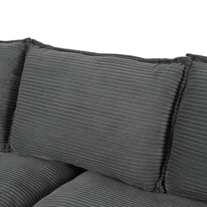 U-Style Modern Curved Sofa, Back Upholstered Couch with 2 Decorative Throw Pillows, Corduroy Fabric Couch for Living Room, Bedroom , Apartment