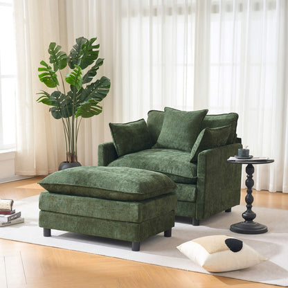39.4" Chenille Accent Chair with Ottoman, Beige Upholstered Armchair