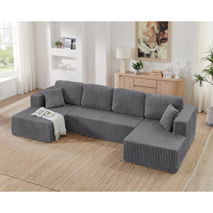 U-Shaped Modular Corduroy Sectional Sofa, Compressed Sleeper Couch