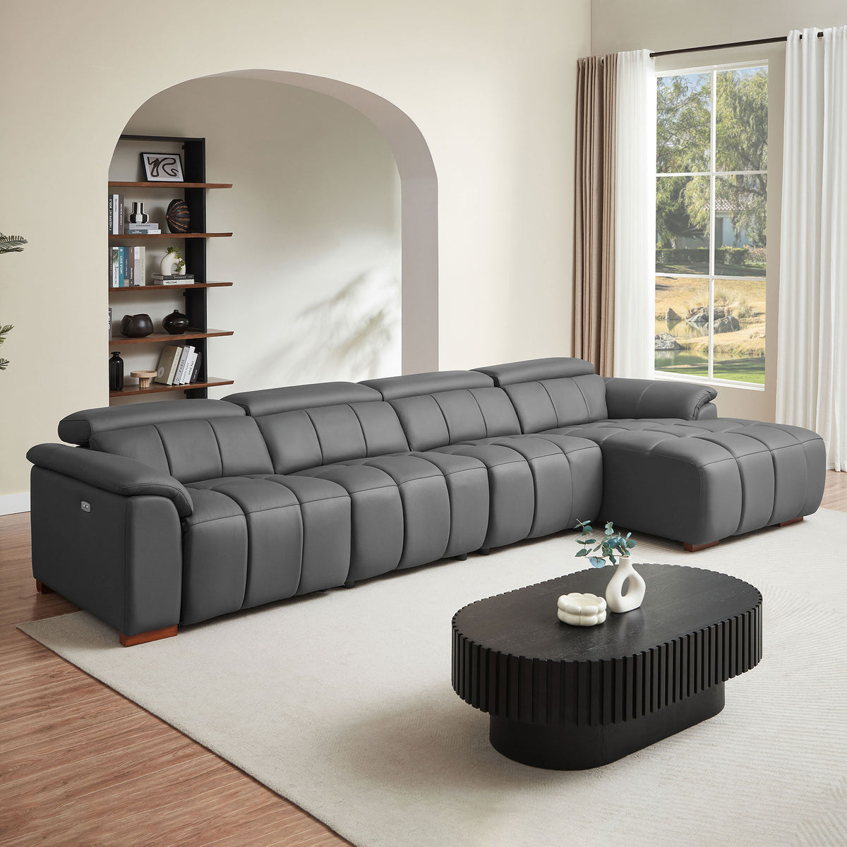 Modern Electric Wall-Hugger Reclining L-Shaped Leather Sofa with USB Port