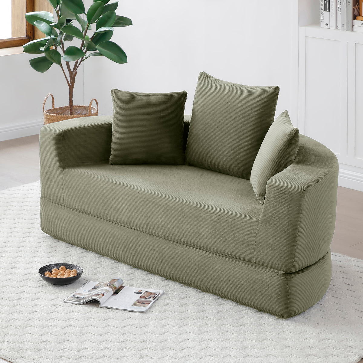 Convertible Corduroy Sofa Bed, Adjustable Futon Floor Lounge Sofa, No Assembly