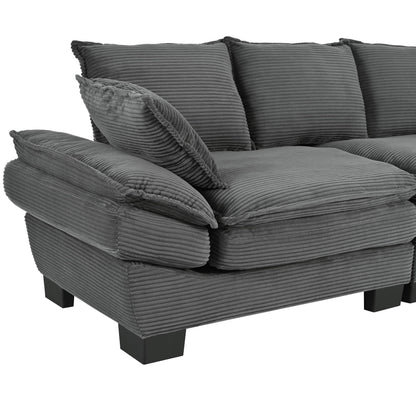 U-Style Modern Curved Sofa, Back Upholstered Couch with 2 Decorative Throw Pillows, Corduroy Fabric Couch for Living Room, Bedroom , Apartment