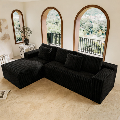 2PC Modular Sectional Sofa, Plush Corduroy Upholstered Couch, No Assembly