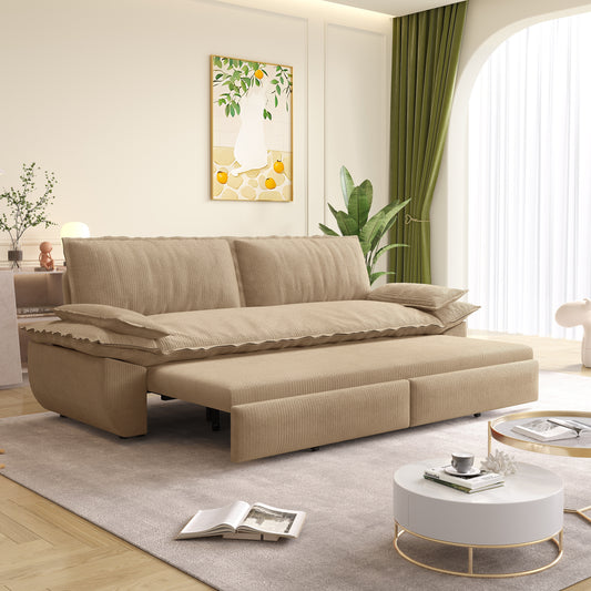 Corduroy Queen Pull-Out Sleeper Sofa, 3-in-1 Convertible Bed