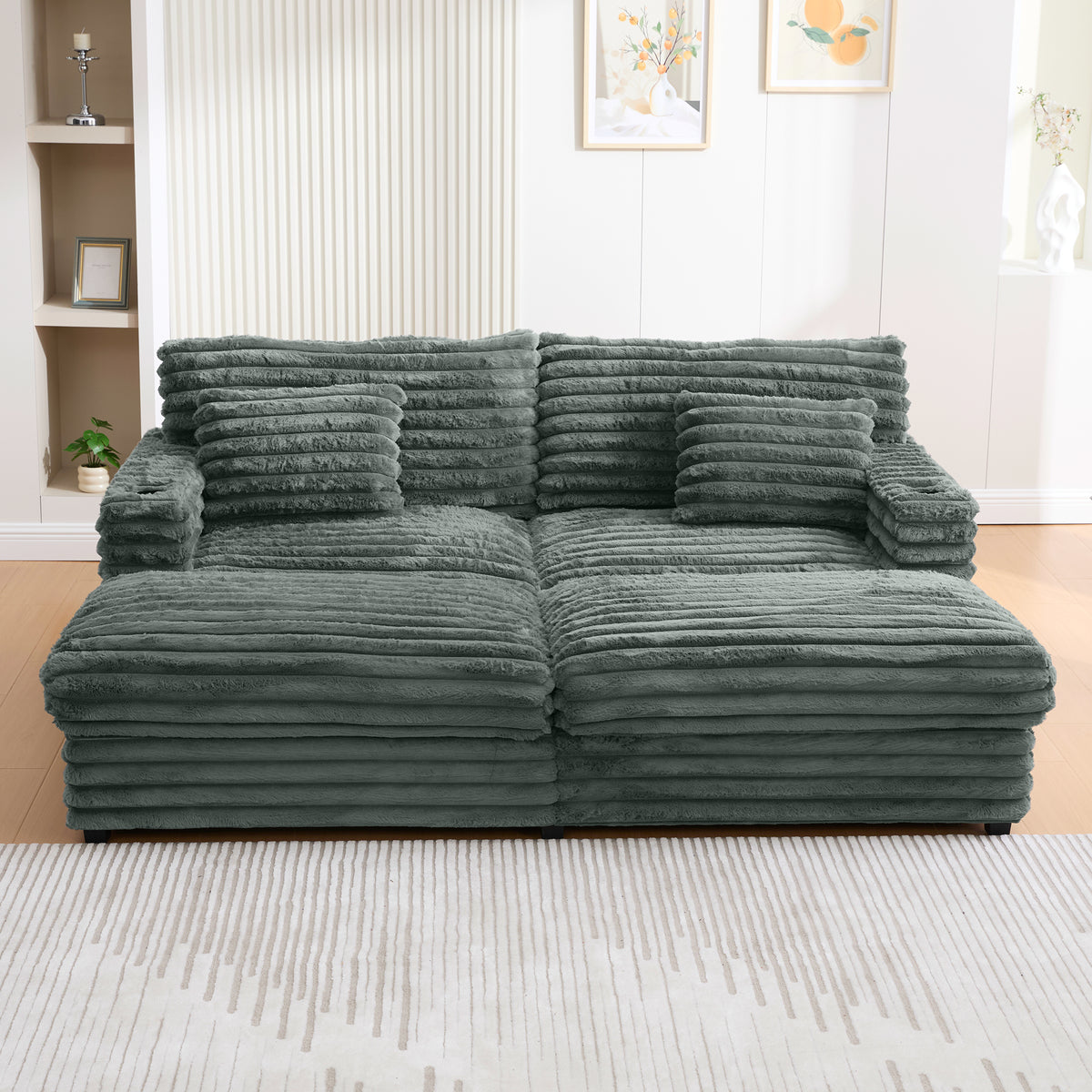 82" Oversized Double Chaise Lounge Sofa Bed with USB Ports & Cup Holders