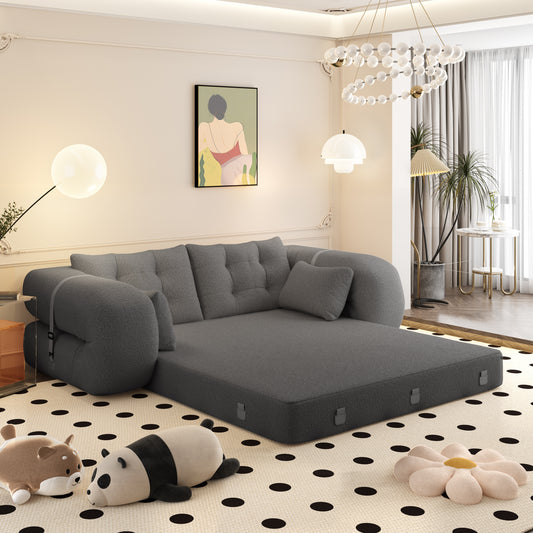 78.7" 3-in-1 Sherpa Fleece Sofa Bed, Foldable Sleeper Couch