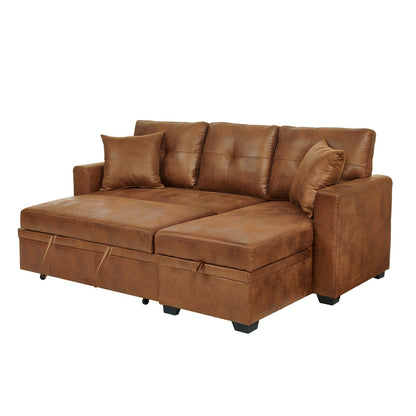 L-Shaped Sectional Sofa with Pull-Out Bed, Reversible Chaise & Storage