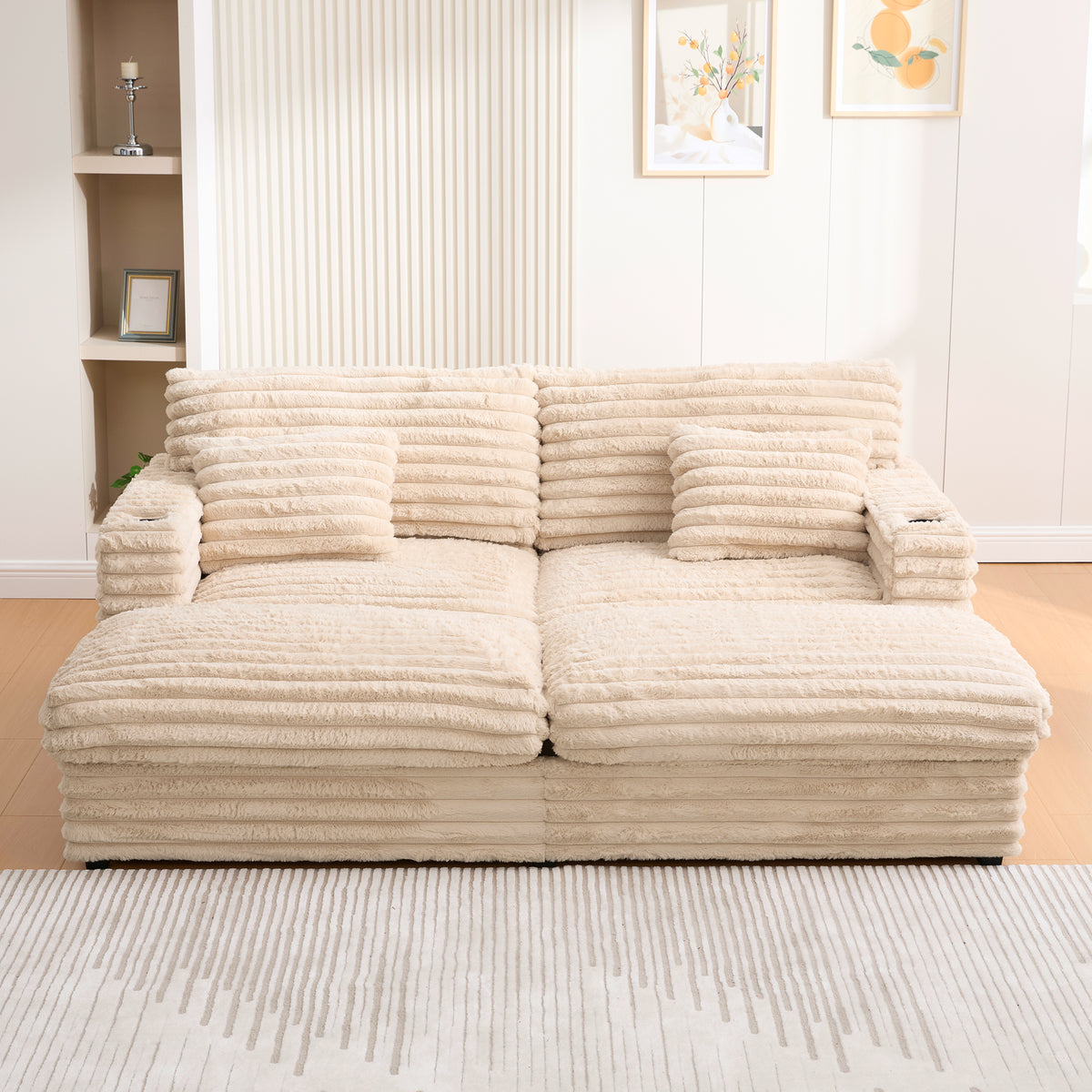 82" Oversized Double Chaise Lounge Sofa Bed with USB Ports & Cup Holders