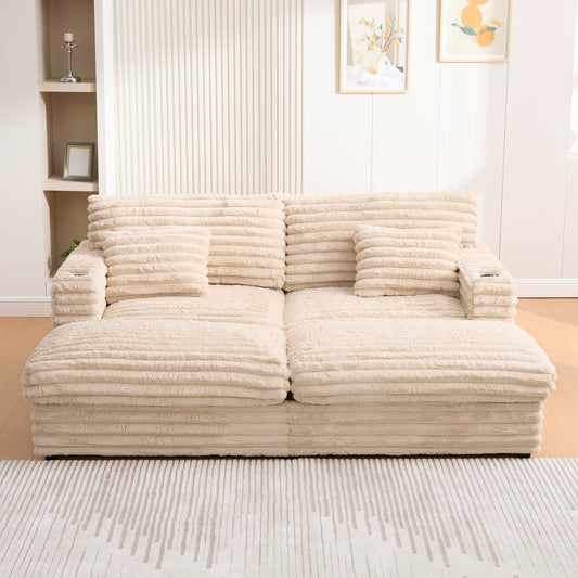 82" Oversized Double Chaise Lounge Sofa Bed with USB Ports & Cup Holders