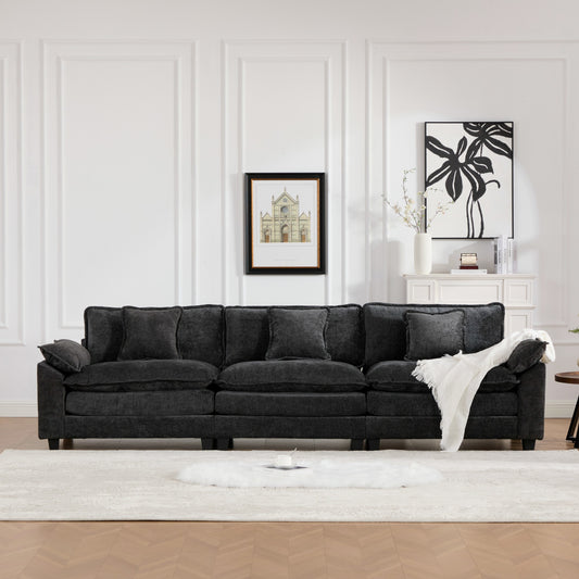 Wider Armrest 3-Seater Sofa, Double-Layer Cushion, Chenille Fabric