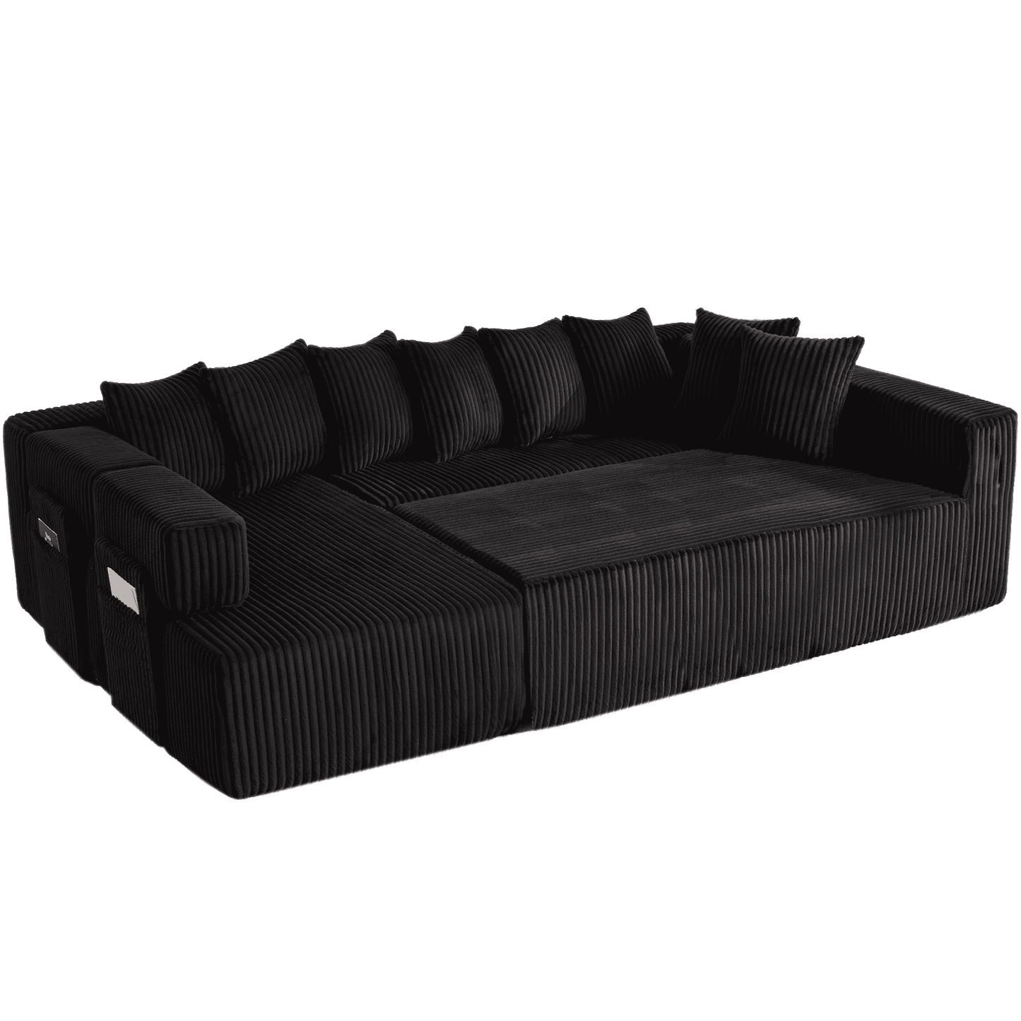 Black 6-Seat U-Shaped Sleeper Sectional Sofa – Convertible Corduroy Modular Couch with 8 Pillows & Storage Pocket