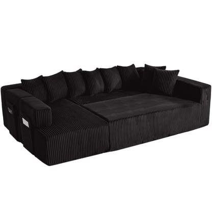 Black 6-Seat U-Shaped Sleeper Sectional Sofa – Convertible Corduroy Modular Couch with 8 Pillows & Storage Pocket
