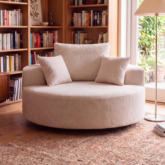 55" Oversized Round Swivel Chair, 360° Rotating Chenille Accent Chair
