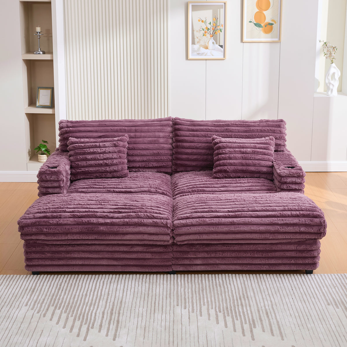 82" Oversized Double Chaise Lounge Sofa Bed with USB Ports & Cup Holders