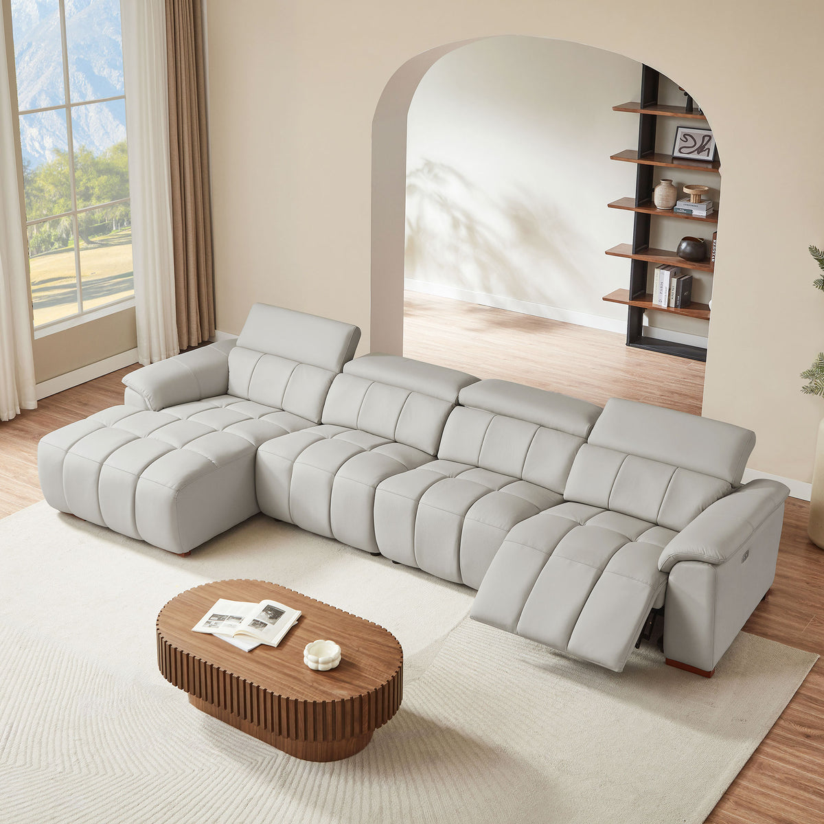 Modern Electric Wall-Hugger Reclining L-Shaped Leather Sofa with USB Port