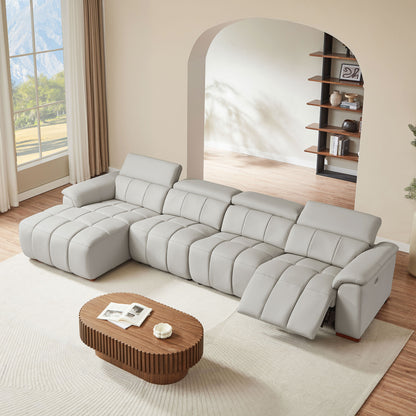 Modern Electric Wall-Hugger Reclining L-Shaped Leather Sofa with USB Port