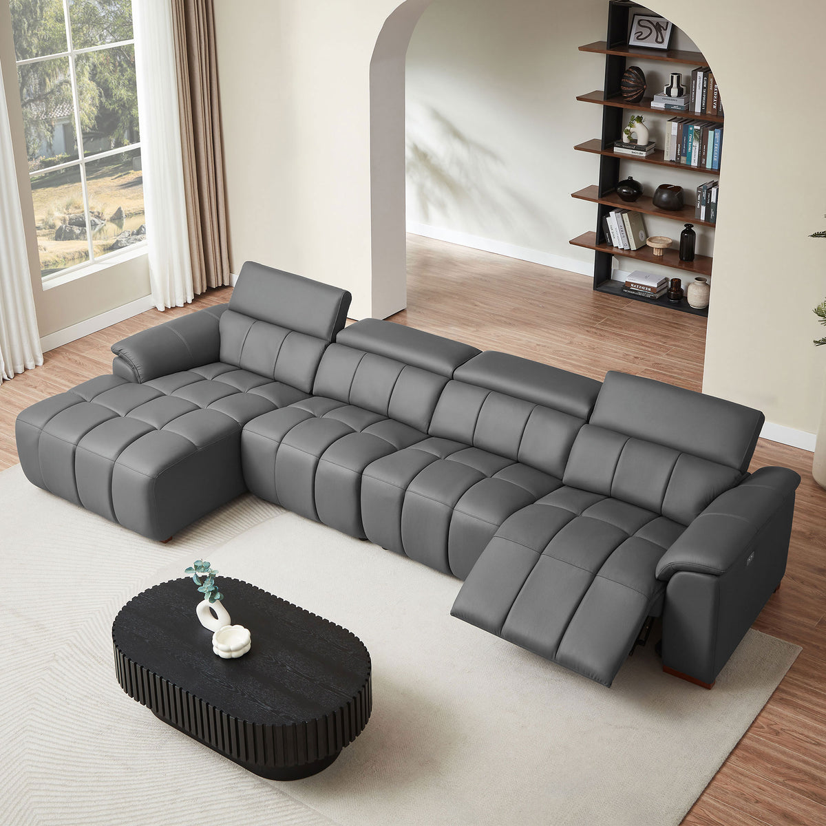 Modern Electric Wall-Hugger Reclining L-Shaped Leather Sofa with USB Port