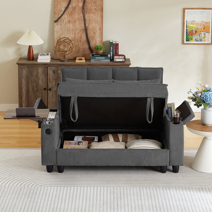 Loveseat Sofa With Storage ,USB Ports, Cup Holder and Swivel Side Table