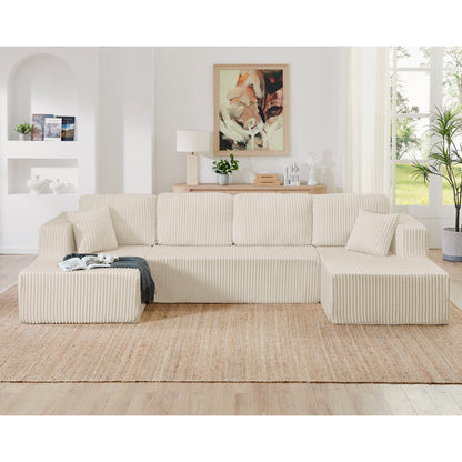 U-Shaped Modular Corduroy Sectional Sofa, Compressed Sleeper Couch