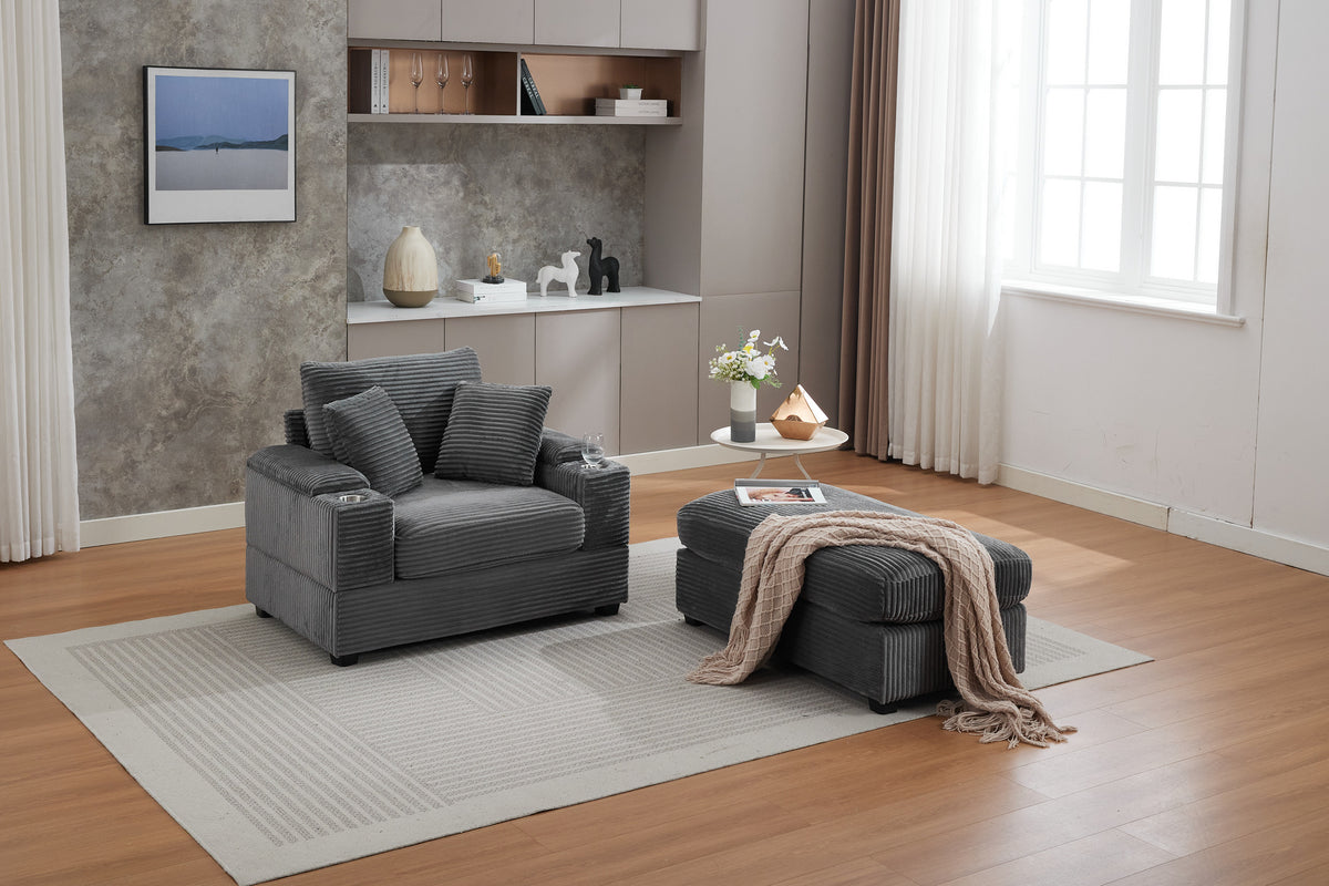 Corduroy Upholstered Sofa, Deep Seat, Detachable Cushions
